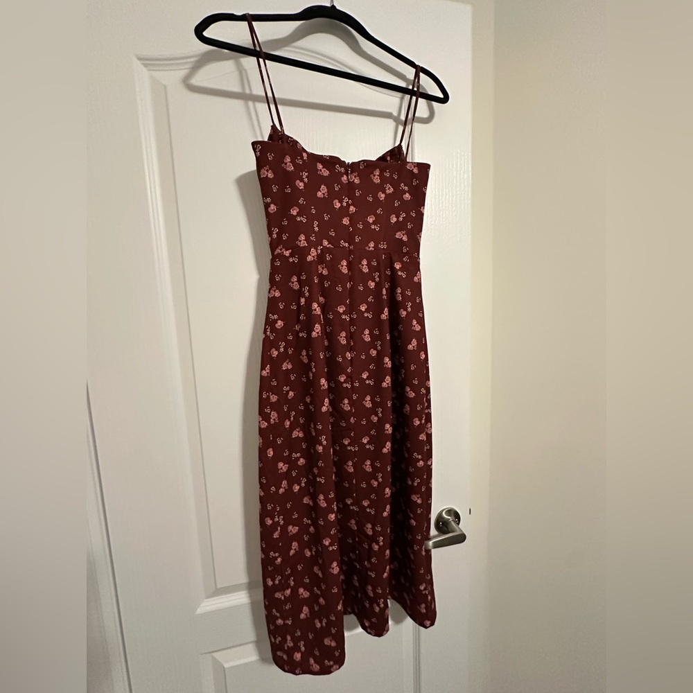 House of CB Carina Wine Floral Bustier midi Dress - Picture 5 of 7